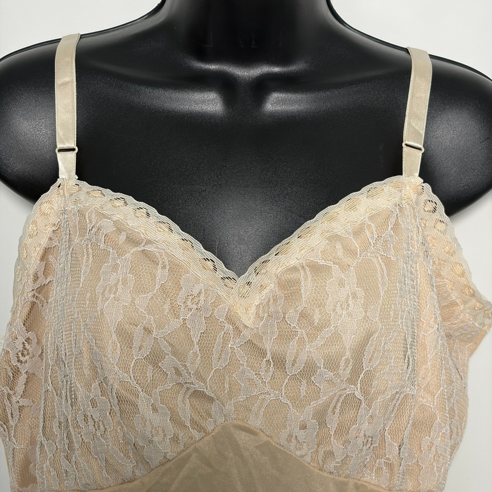 Vintage Full Slip Lace Trim Bodice Lingerie Neutral Bridal Pinup Feminine Retro - Picture 7 of 10